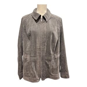 CJ Banks Jacket Blazer Gray Corduroy Full Zip 1X Soft Neutral Office Career